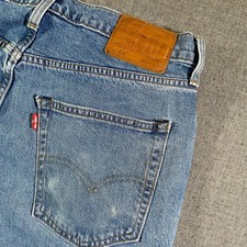 Levis Premium 501 Mens Stretch Jeans W34 L30 Light Wash Distressed Stretch