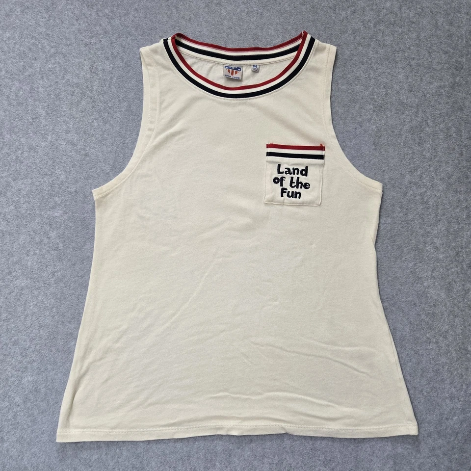 Camiseta sin mangas de comida chatarra para mujer mediana Land of the Fun gráfico retro de bolsillo Foto 2 de 4