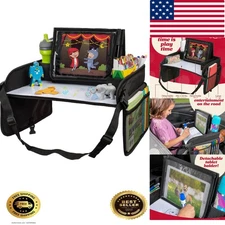 Portable Kids Car Seat Tray - Durable Organizer with Cup Holder & Tablet Stand