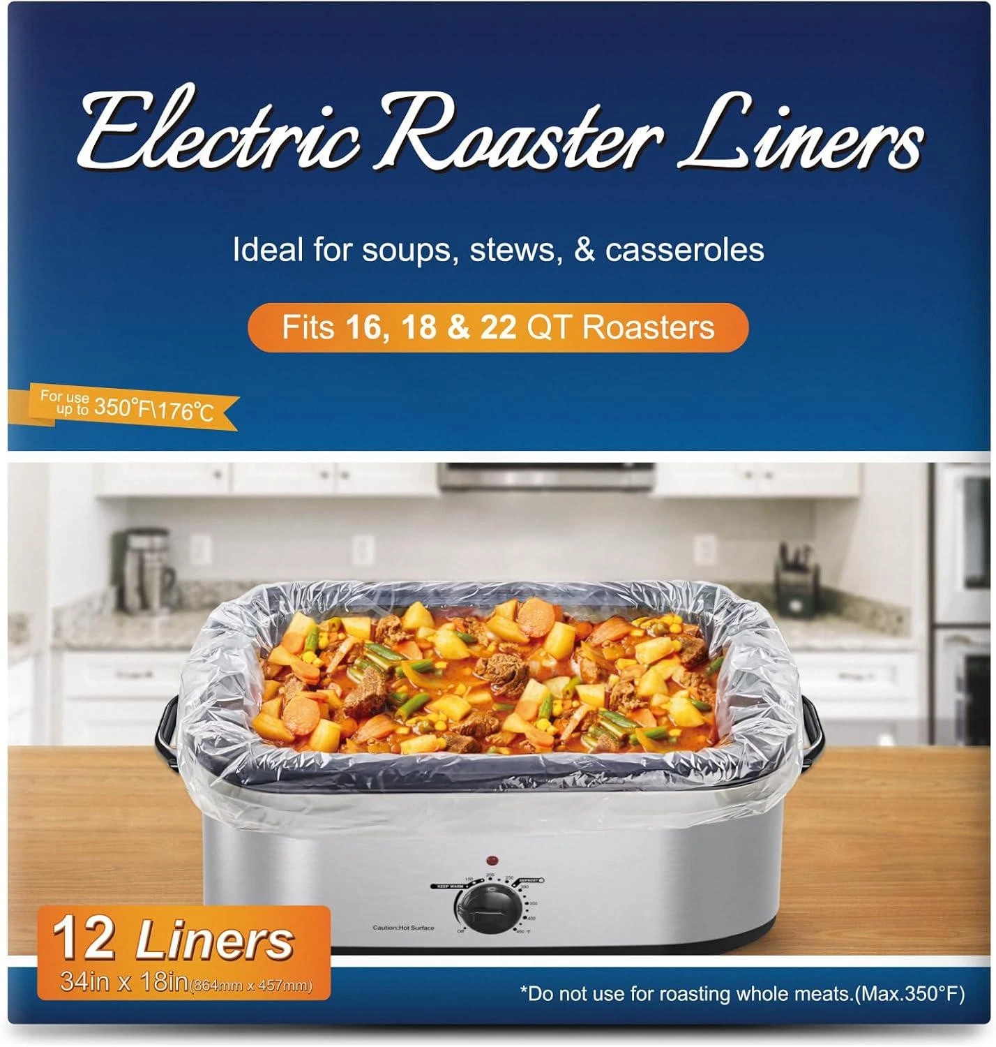 Electric Roaster Liners 12 Count, Disposable Plastic Cooking Bags For 16, 18, 22