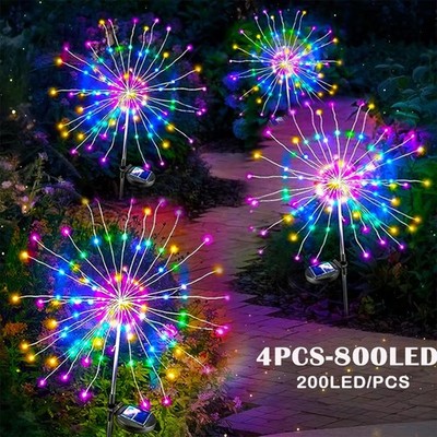 4x 200 LED Solar Firework Garden Lights Outdoor Path Lawn Decor Lamp Waterproof