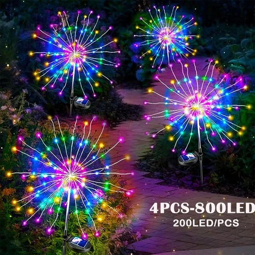 4x 200 LED Solar Firework Garden Lights Outdoor Path Lawn Decor Lamp Waterproof