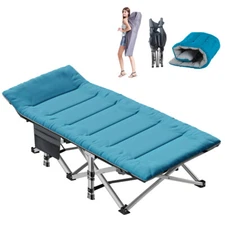 H&ZT Folding Outdoor Cot w/ Pocket and Cushion Mattress Perfect for Camping
