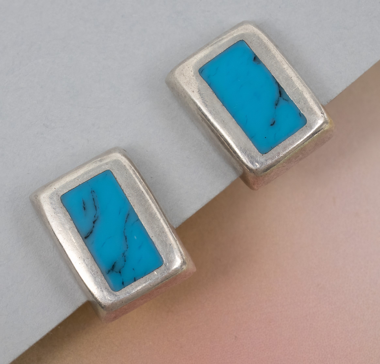 Rectangular Blue Bezel Southwestern Studs Sterlin… - image 1