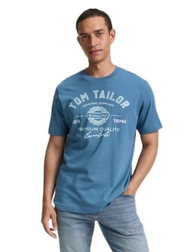 TOM TAILOR Camiseta Hombre Logo - Regular Fit S M L XL XXL 3XL Azul Blanco Gris - Imagen 62 de 75