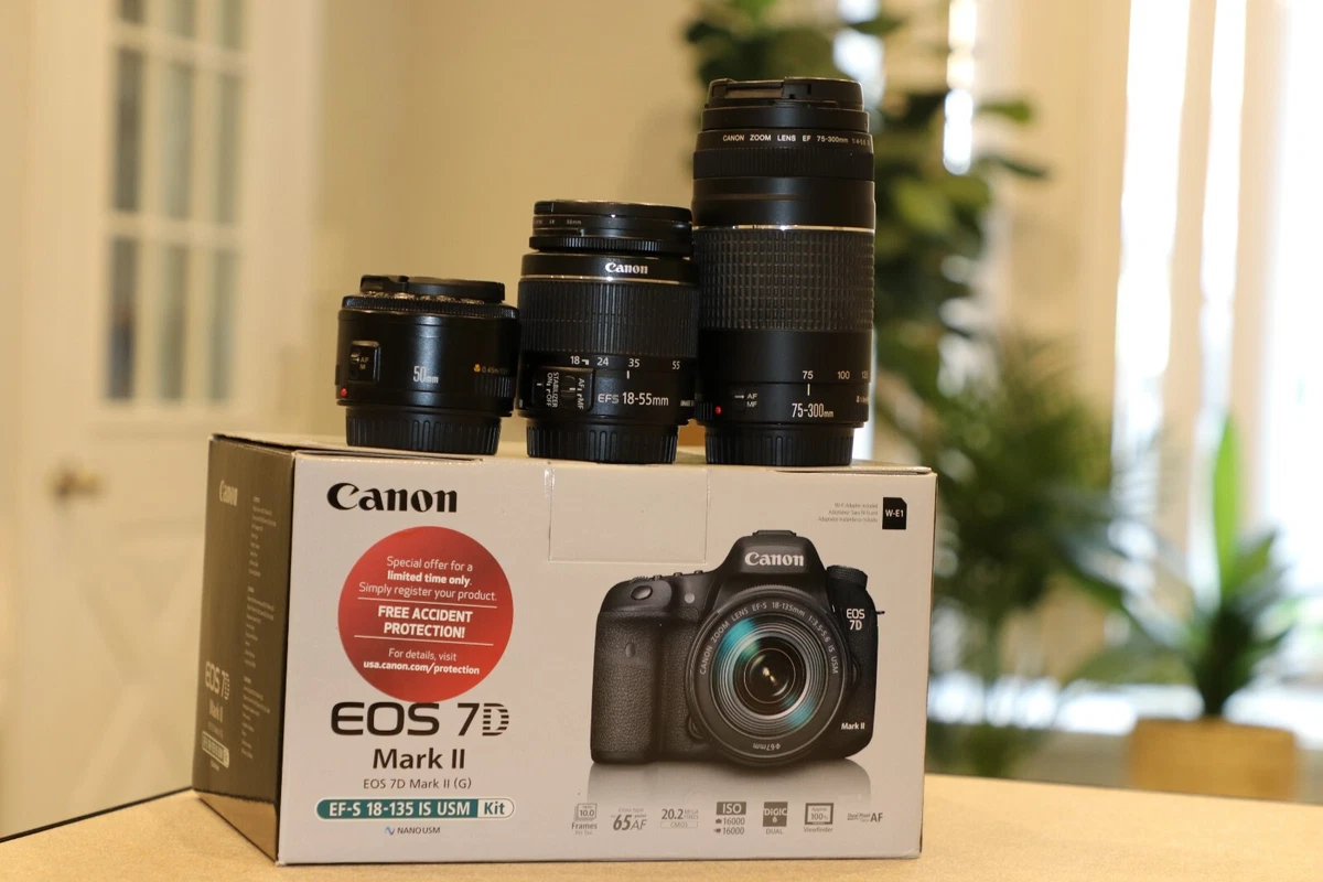 Canon EOS 7D Mark II 20.2MP Digital SLR Camera 18-55mm 75-300mm