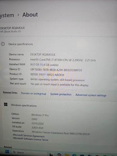 HP Mobile Workstation ZBook 15 G5, 15.6",Intel Core i7-8850H,16GB Ram,512GB SSD - Picture 10 of 23
