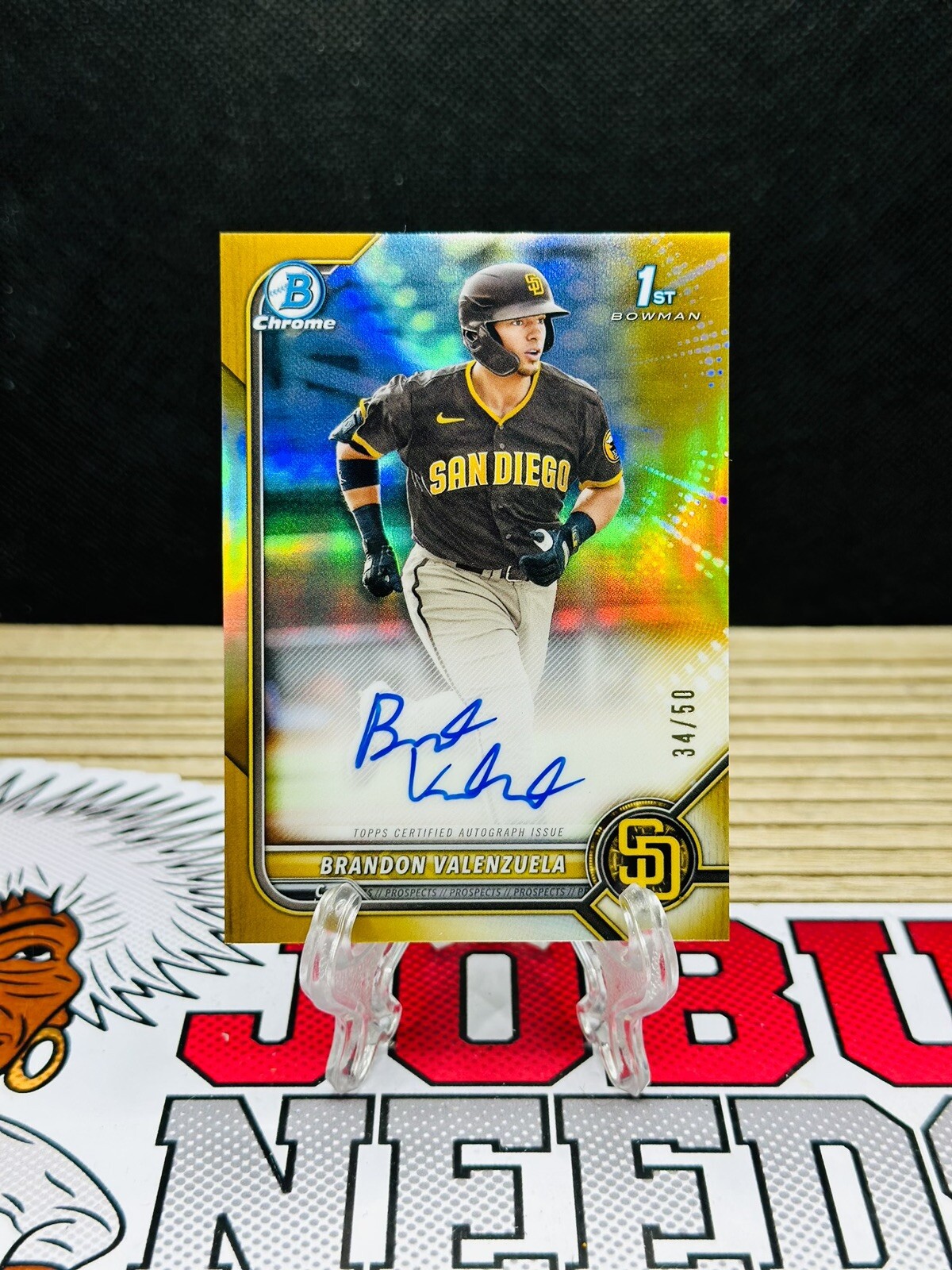 BRANDON VALENZUELA 2022 BOWMAN CHROME AUTO /50 TRUE GOLD PADRES 1st RC Rookie