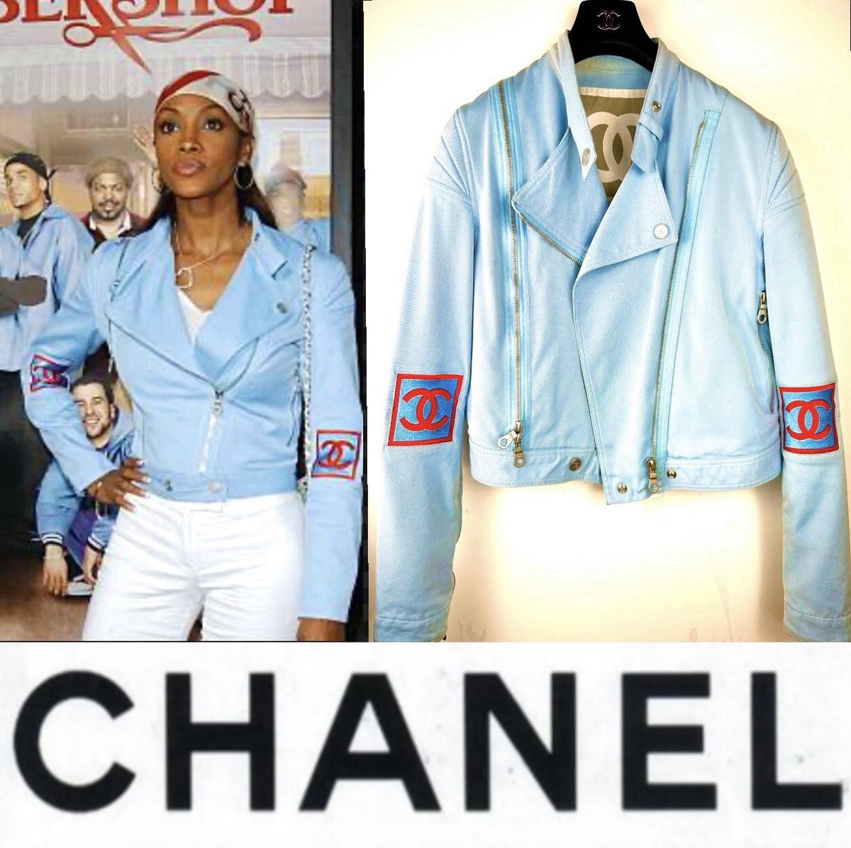 Chanel Vintage 2002 Blue Sport Biker Logo Jacket 38 40 42 6 8 10