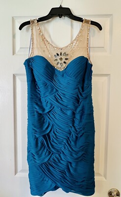 NITELINE Cocktail/Formal Dress. Teal with crystal illusion neckline. Size  14. | eBay