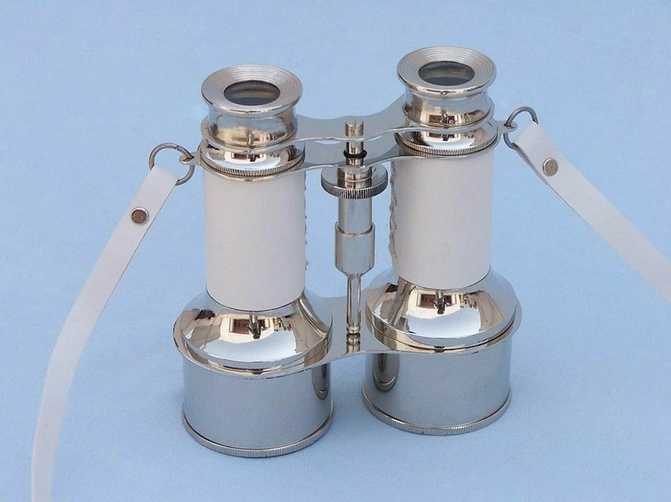 Sifaat World 6" Commanders White Leather Chrome Binoculars, Cyber Monday Gift - Image 3 of 4