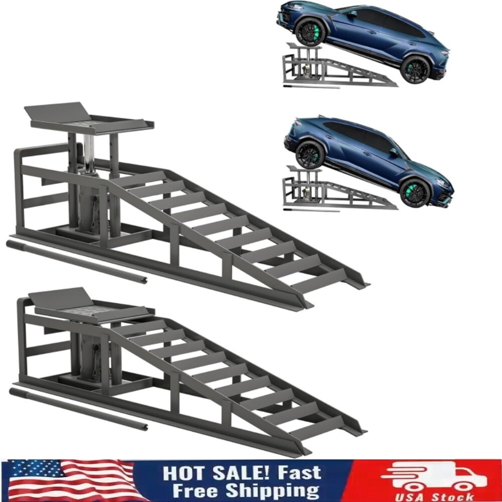Hydraulic Car Ramps 5T 11000lbs, 2 Pack Heavy Duty Steel Car Ramps Lift