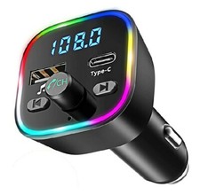 FM Transmitter for Car, Bluetooth Car Adapter with 7 Colors LED Backlight, Wire