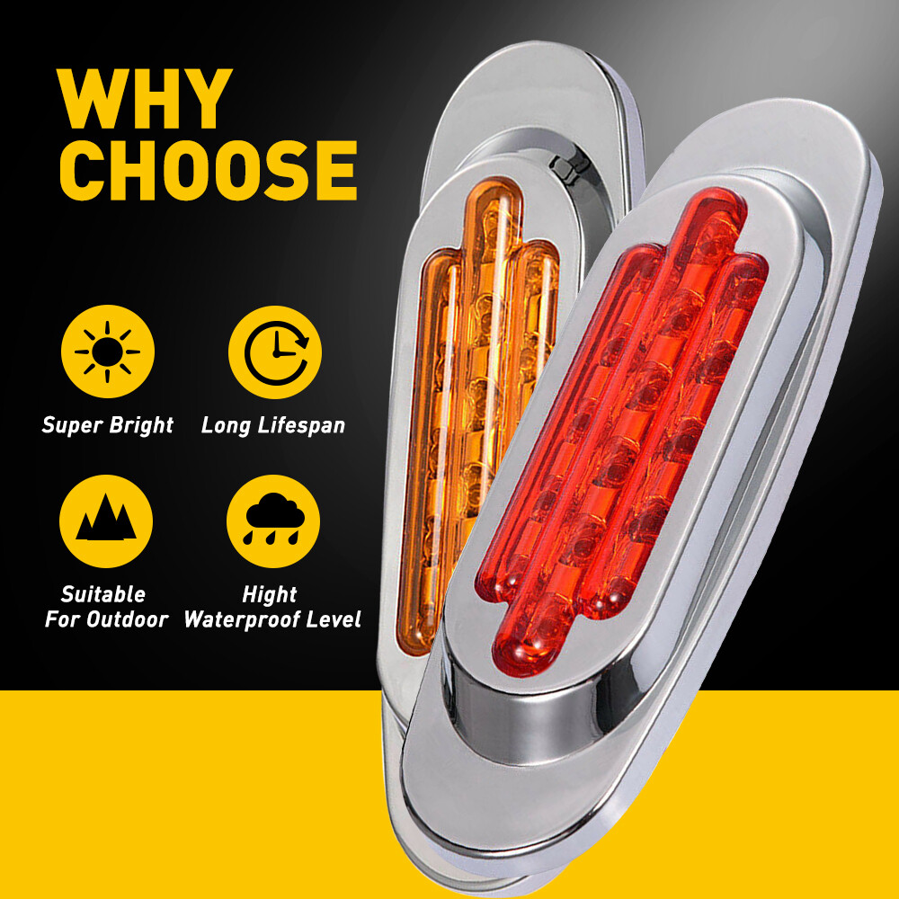 2x Amber & Red LED Side Marker Light RV Truck Trailer Clearance Light Waterproof