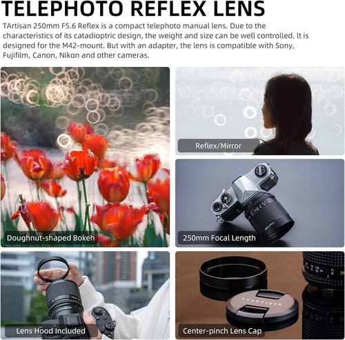 TTartisan 250mm F5.6 Full Frame Manual Focus Telephoto Reflex Lens for M42 Mount - Afbeelding 6 van 11