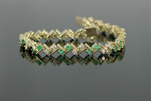 8Ct Round Cut Simulated Green Emerald Diamond Bracelet 925 Silver Gold Plated - Picture 3 of 8