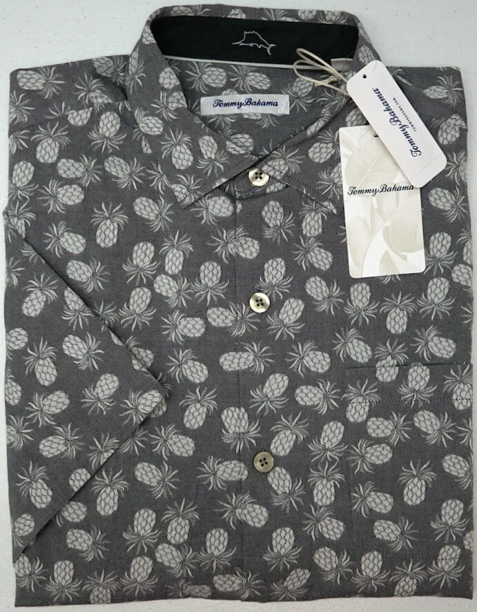 Tommy Bahama Short Sleeve Grey Positano Pineapple Cotton Grey Graphite