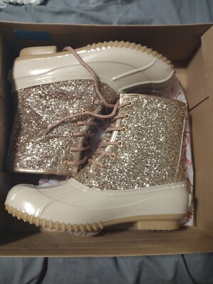 Sugar Women’s Duck Boots Rose Gold Glitter/ Off White 7M NEW