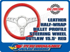CAL CUSTOM 15.5" OUTLAW BILLET ALUMINIUM STEERING WHEEL, RED LEATHER HALF-WRAP