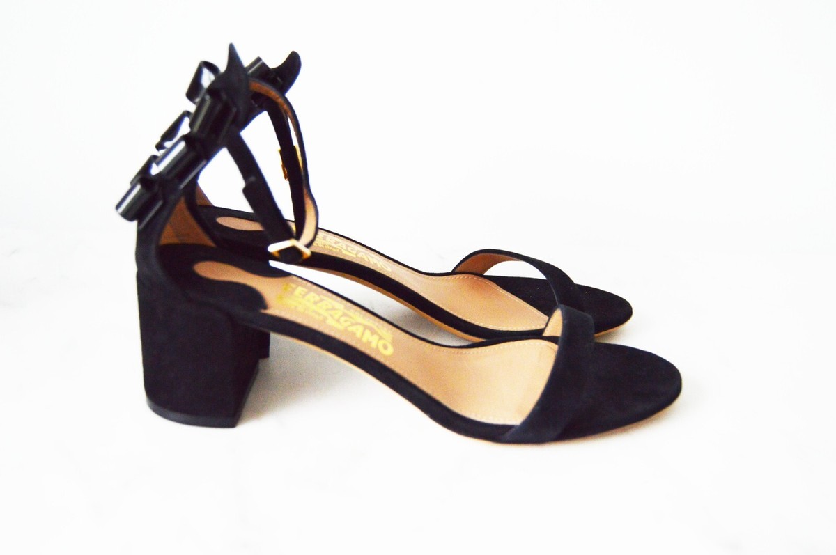 Salvatore Ferragamo Connie Nero Suede Block Heel Sandals. Size 8