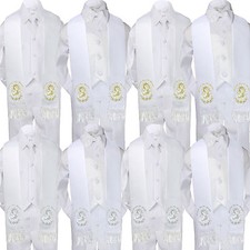 5pc Baby Boy Virgin Mary Pope Stole Baptism White Neck or Bow Tie Vest Suit S-20