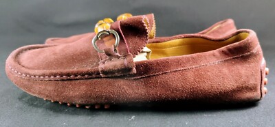 GUCCI LOAFERS BURGUNDY SUEDE BAMBOO HORSEBIT SLIP ON SHOES US 8.5G