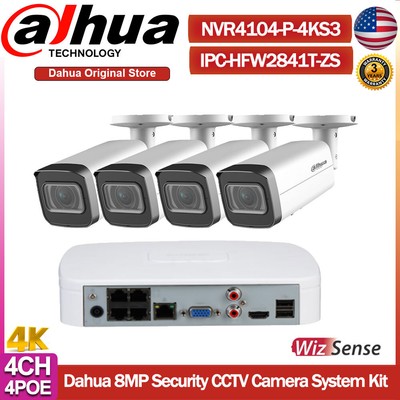 NEW Dahua 4K 4ch 4POE CCTV System Kit 8MP IPC-HFW2841T-ZS WizSense IP Camera Lot