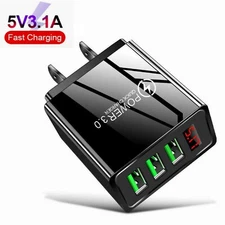 3Port USB Home Wall Fast Charger w/USB-C Type C Cable for iPhone Samsung Android