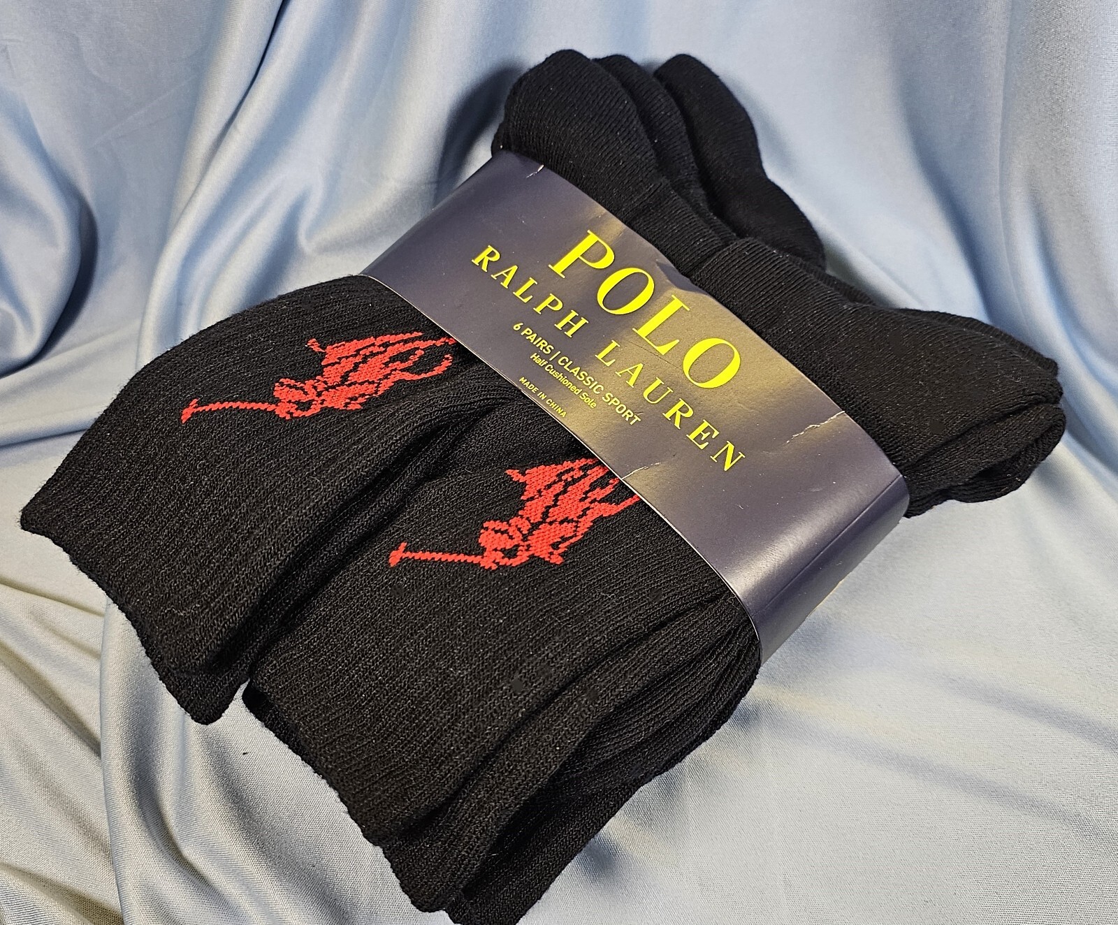 Calze sportive classiche Polo Ralph Lauren 6 Pr blu navy logo Big Pony SPEDIZIONE GRATUITA