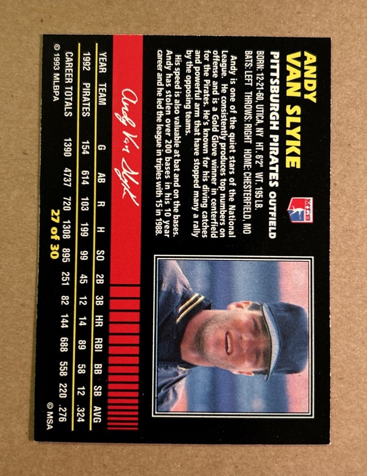 1993 Post Collector Series #27 Andy Van Slyke Baseball Card | eBay