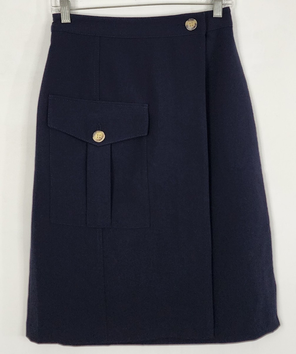 Banana Republic NWT Womens Petite Wrap Side Button Skirt Size XSP Navy