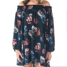 Smell the Roses Over Shoulder Navy Floral Dress M