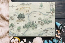 Winnie The Pooh Wall Art, 100 Acre Wood Map Wall Art, Kids Room Wall Art