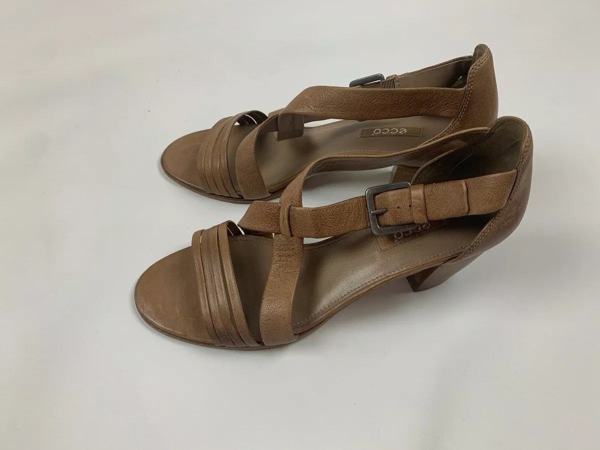 kompas Udlænding sætte ild ECCO Tan Brown Leather Strappy Block Heel Sandals Shoes 41 10 10.5 | eBay