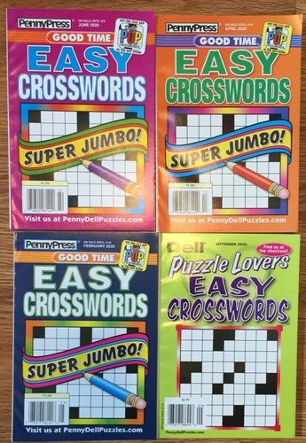 Lot Of 4 Dell Penny Press CROSSWORD Puzzle Books Good Time FREE 