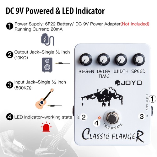 JOYO Flanger Pedale per Chitarra Elettrica Effetto Metallizzato Rapido Tremulous Vibrato JF-07 - Foto 3 di 10