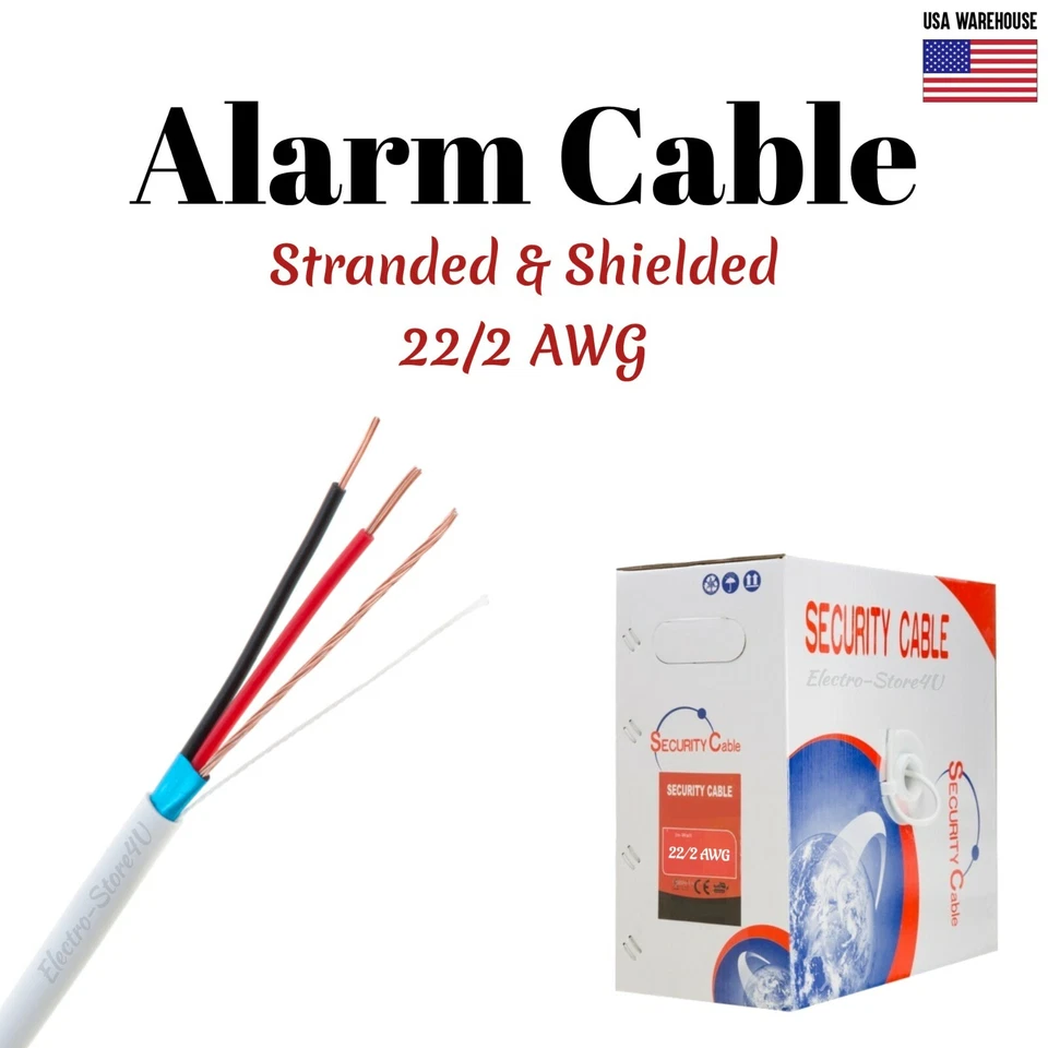 ELECTRO-STORE4U 500ft Alarm Security Wire Cable 22/2 Gauge Stranded Conductor FTP Shielded CCA