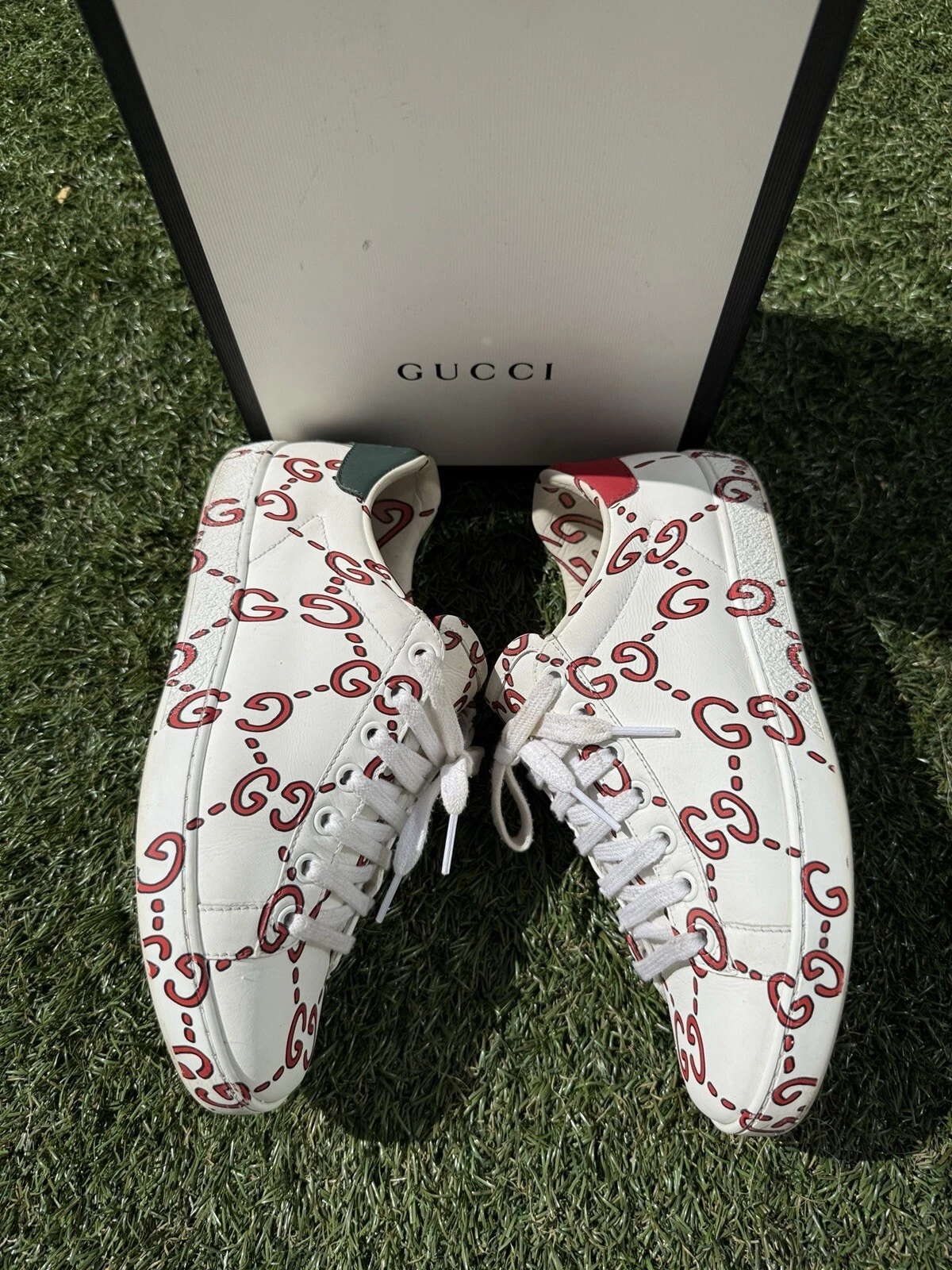 Baskets Gucci Ace Ghost GG imprimé logo monogramme rouge blanc vert 36 femme »