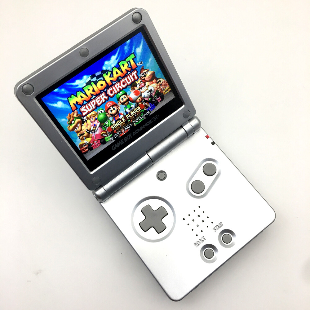 Silver MARIO 10 Level Backlit V2 IPS LCD Panel GameBoy Advance SP