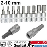 "9-Tlg Stecknuss Sechskant 6-Kant Nuss 2 - 10Mm 1/4\" Ratsche FüR Inbus Schraube"