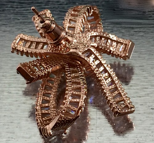 Bowknot Earrings made w Swarovski Crystal Baguette Stone 18K Rose Gold Plated - Picture 5 of 12