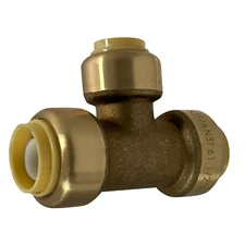 10 Pcs XFITTING 1/2" x 1/2" x 3/8" Push Fit Tee, Push to Connect Tee, Brass