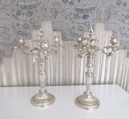 Candelabra Pair Circa 1835 Origin Paris Old French 3 Branch Florid Style - Picture 2 of 23