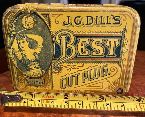 Vintage J.G. Dill's Best Cut Plug Tobacco Empty Tin Richmond Virginia * MUST SEE