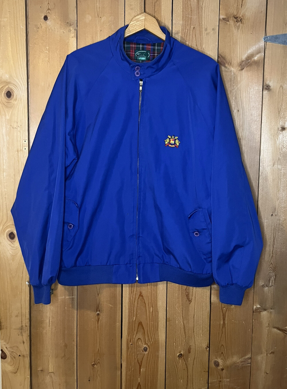 Royal Blue Vintage Izod Jacket Red Plaid Lined Bomber… Gem