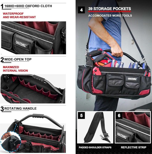 Ergonomic Heavy-Duty Tool Bag with Rotating Handle & Reflective Safety Strips - Picture 5 of 10