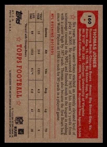 2006 Topps Heritage #160 Thomas Jones Chicago Bears - Image 2 of 2