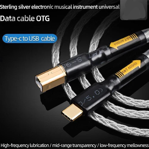 Hifi Pure Silver USB Cable High Performance Type C - Type B Otg Audio Cable NEW - Foto 4 di 12