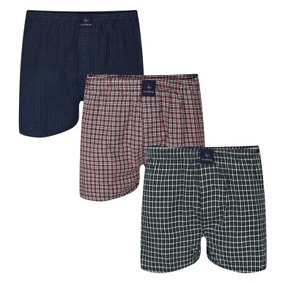 Herren 3er Pack Boxershorts aus gewebter Baumwolle Karomuster Knopfleiste Geschenkbox verpackt