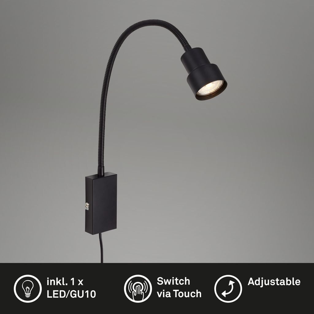 Lampada da letto LED lampada da letto touch flessibile GU10 5 W nero metallo Briloner foto 2